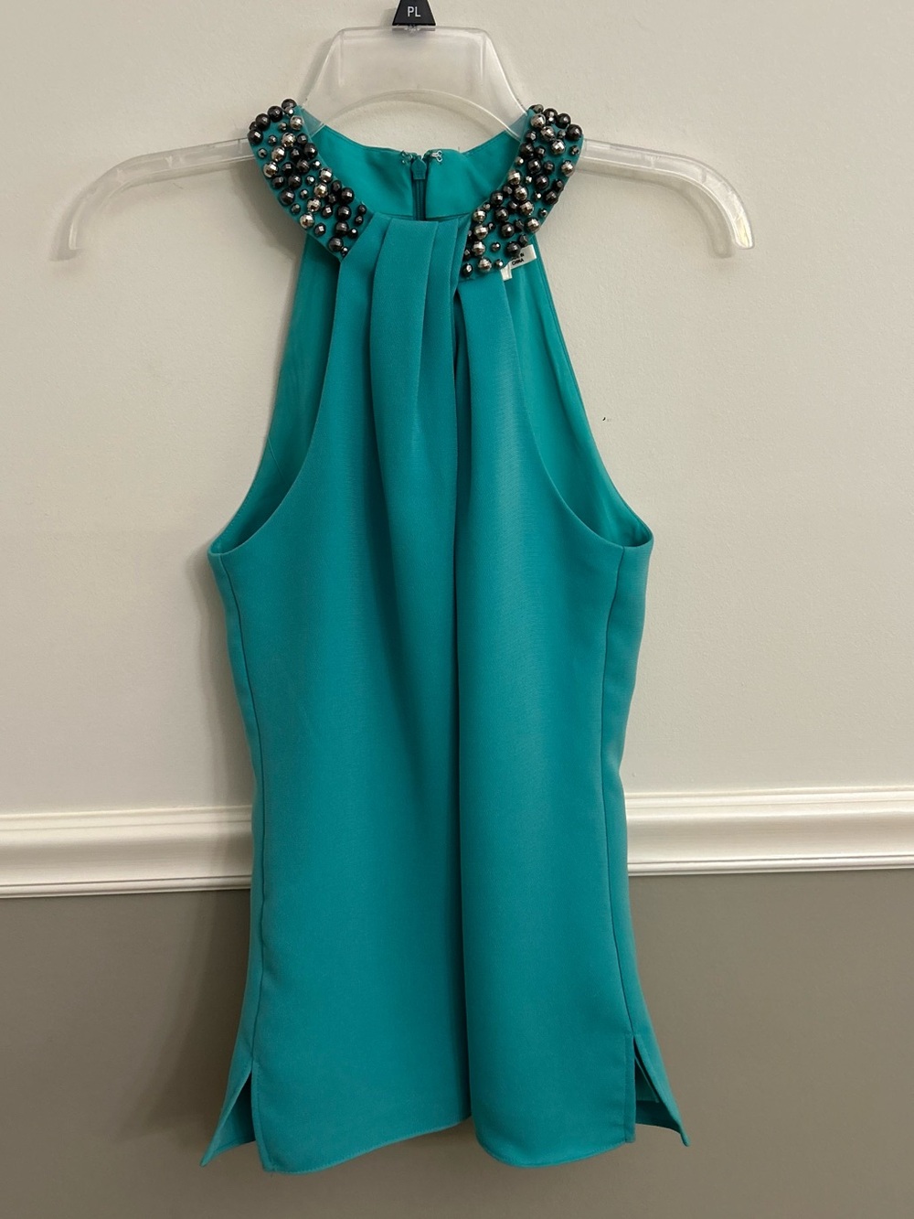 Eliza J. Teal Embellished Beaded Halter Beaded Neck Sleeveless Blouse Top Size 4